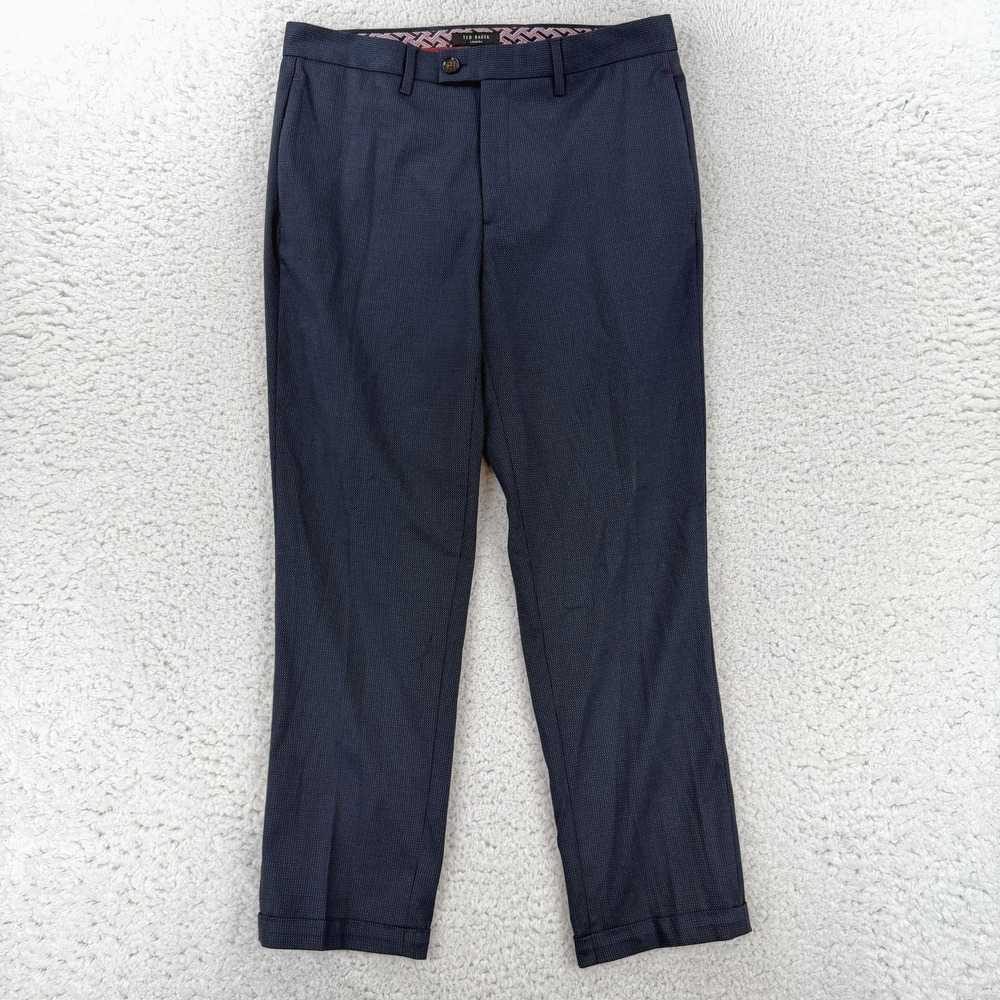 Ted Baker Mens 32x28 Blue Slim Fit Stretch Microfiber Dress Pants MMT-BEEZTRO